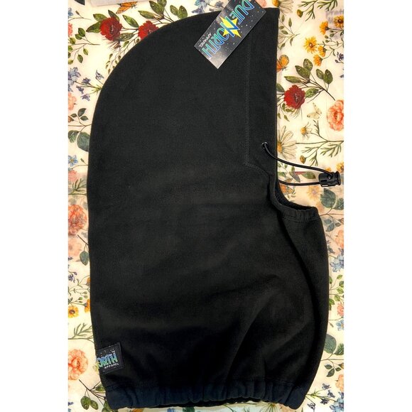 New Due North Black Fleece Hood With Adjustable Drawstring Winter 20” Length - Picture 4 of 6